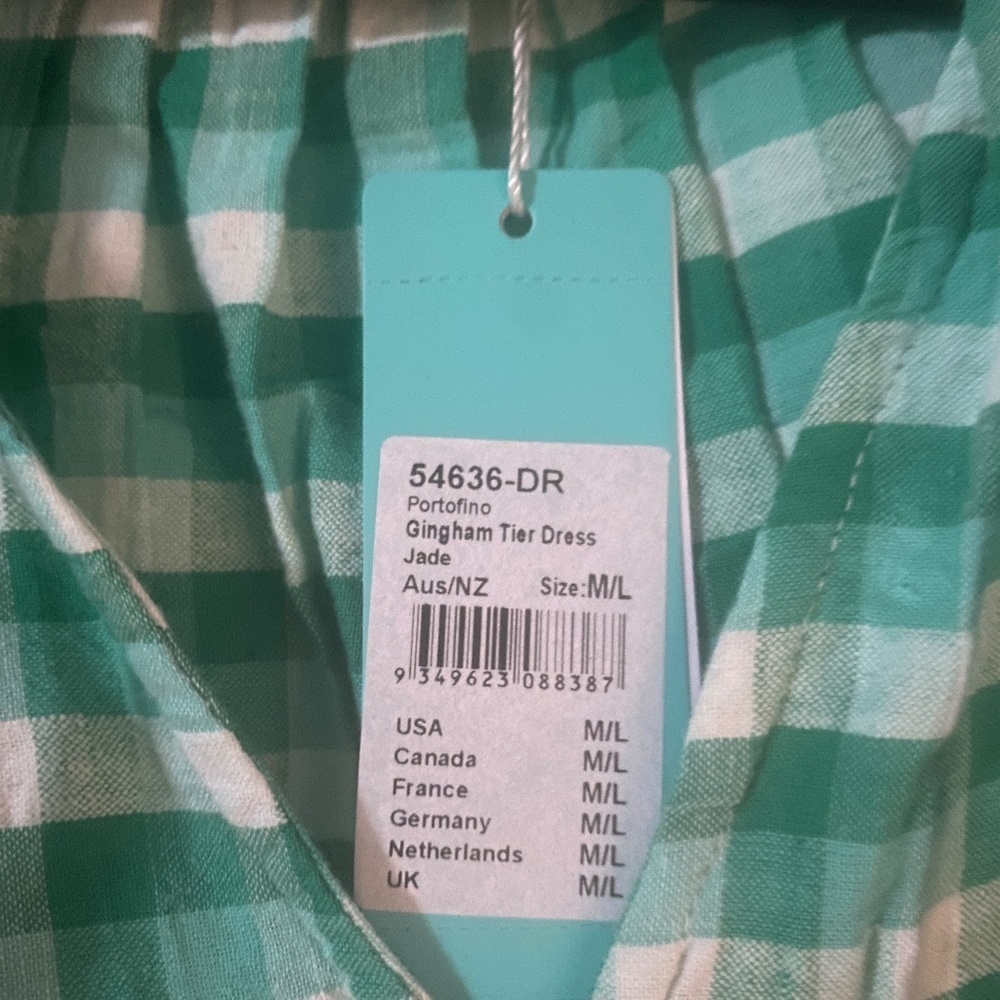 SEAFOLLY PORTOFINO GINGHAM TIER DRESS 54636-DR GREEN SIZE: M/L NEW WITH TAGS - Picture 3 of 6